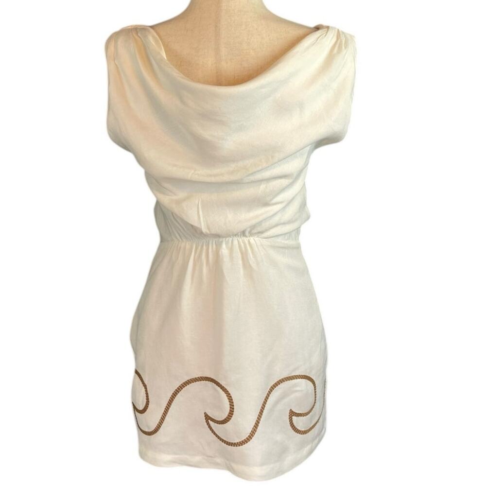 Mon Renn Fresco Embroidered Linen Blend Sleeveless Mini Dress White Tan XS - Picture 6 of 7
